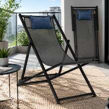 ERUIV Outdoor Folding Lounge Chair With Breathable Mesh Seat, Portable Reclining Chair With Metal Frame And Removable Headrest, Adjustable Backrest Camping Chair For Patio, Garden, Beach, Pool, Terrace And Outdoor Relaxation, Black - Black - View 11