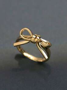 Cincin Simpul Pita Berlapis Emas 18K, Cincin Emas Terbuka Minimalis yang Dapat Diatur untuk Wanita, Cocok untuk Pemakaian Sehari-hari dan Pesta, Perhiasan Mewah. - Emas - View 5