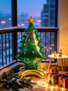 1/2 Cartoon Santa Claus Christmas Tree Inflatable Decoration With Base, Suitable For Christmas Parties, Home Window Displays, Holiday Photo Shoots, And New Year's Decorations - View 4