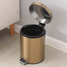 5-Liter Champagne Black Round Metal Foot-Operated Trash Can Waste Paper Basket Garbage Container With Detachable Inner Liner Bucket Suitable For Kitchen, Bathroom, Household, New Year Use - Multicolor - View 1