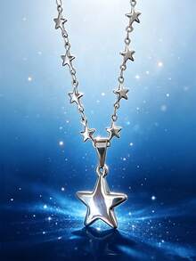 1/3pcs Silver Metal Handmade Chain Star Moon Pendant Multi-Layer Necklace - Silver - View 4