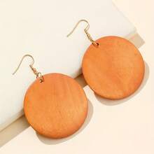 1 Pair Vintage Exaggerated Round Wooden Pendant Earrings - Geometry - View 12