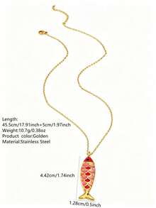 1 Set Macaron Style Stainless Steel Women's Pendant Necklace With Bead/Fish Design, Suitable For Vacation And Travel Wear - Yellow Gold - View 13