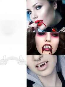 1 Pair Vampire Teeth Costume Prop, Halloween Prank Prop, Retractable Vampire Fangs Dentures, Realistic Pointed Curved Fit, Suitable For Adults Men And Women, Horror Costume Prop For Halloween Party, Cosplay, Escape Room Performance, Mystery Game Interaction, Masquerade Ball, Bar Event, Halloween Night Parade, Thriller Themed Photography, Campus Festival Activity, Friends Gathering Prank, Autumn Halloween Season Use - Multicolor - View 8