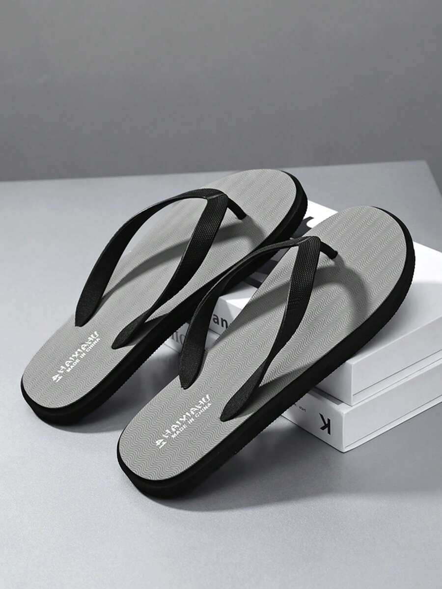 Summer Men's Women's Plus Size Open Toe Beach Vacation Bathroom Street Wear Flip Flops - Grey - View 1