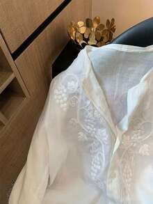 極簡透氣亞麻混紡度假襯衫，適合畢業、通勤、旅行、城市之旅、休閒早午餐穿著 - 白色 - 查看 7