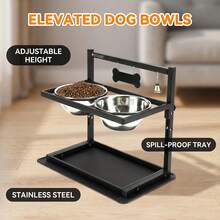 Adjustable Height Pet Double Bowl Feeder, Stainless Steel Cat And Dog Food Bowls, Neck-Protecting Anti-Choke Design, Dual Compartment For Freeze-Dried Food And Kibble - Combo Pack - View 2