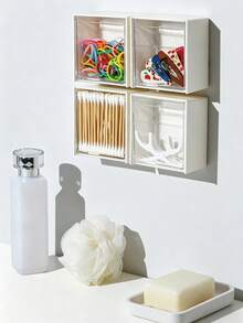 4pcs Wall-Mounted Storage Boxes - Cosmetic Storage Box, Jewelry Storage Box, Plastic Storage Rack, For Organizing And Storing Dental Floss, Hair Ties, Hair Clips, Powder Puffs And Other Items. Suitable For Home, Dorm, Commercial Space - Multicolor - View 6