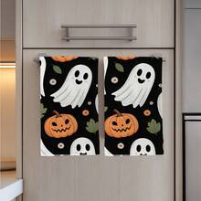 2PCS Halloween Theme Pumpkin Ghost Seamless Pattern Microfiber Soft Kitchen Towels, Dish Cloths, Hand Towels, Tablecloths, Kitchen Decor, Kitchen Cleaning, Bathroom Cleaning, Holiday Party Decor, Kitchen & Bathroom Supplies, Home Essentials, Home Decor, Housewarming Gift - Black - View 8