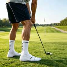 1 Pair/3 Pairs/6 Pairs Men's White Hexagonal Silicone Anti-Slip Mid-Calf Sports Socks, Breathable Cushioning Basketball Running Training Socks - White - View 4