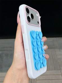 Cute 3D Heart Suction Cup Sticker Holder Candy Color Glossy Jelly Phone Case Compatible With IPhone 17 Pro Max 17Pro 16 Pro Max 15 Pro Max 14 Pro Max 13 Pro Max Stylish Camera Lens Protection Anti-Drop Soft Back Cover - Baby Blue - View 2