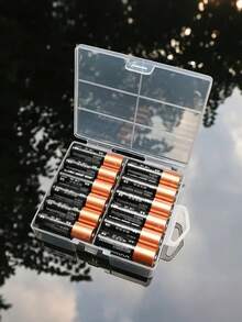 1個大容量透明電池收納盒，硬塑材質耐用防震，可存放24顆AA電池或24顆AAA電池，透明盒身方便辨識快速取用，分格設計防止電池短路，防塵防潮，適用於居家、辦公室、學生宿舍的小家電電池收納，實用居家收納工具，節日與喬遷必備禮物 - 彩色 - 查看 2
