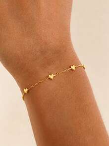 1pc S925 Sterling Silver Polished Heart Stackable Bracelet For Women, Minimalist Korean Ins Style, Elegant Gentle Aesthetic Niche Jewelry, Versatile For Daily Commute, Casual Fashion Outfit, Gift - Love - View 6