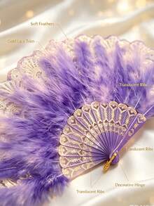 1pc Faux Feather Embroidered Floral Fan - 1920s Vintage Flapper Hand Fan, Suitable For Masquerade, Dance, Halloween, Christmas & - 1920s Prohibition Era, Hand Fan, Historical Dance Party Prop - Multicolor - View 6