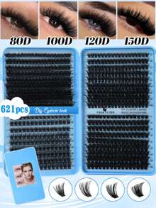 640pcs D Curl Classic False Eyelash Extension Set, Includes 10D To 150D Multiple Density Combinations, Synthetic Mink Material, Natural Curl, Soft And Comfortable, Lightweight And Easy To Apply, Cat Eye Style - D - View 14