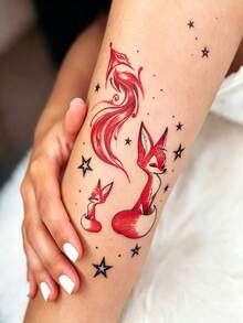 Tatuagens Temporárias Fofas de Raposa para Mulheres, Adesivos de Tatuagem de Raposa Vermelha com Design de Estrelas, Tatuagens Falsas à Prova d'Água e de Longa Duração, Arte Corporal Fácil de Aplicar e Remover, Tatuagens de Transferência com Padrão Animal para Braço, Pulso, Ombro, Festa, Acessórios de Festival - Multicolorido - Visão 4