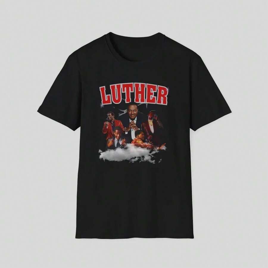 T-shirt unisexe Luther Vandross, légende musicale, t-shirt de chanteur emblématique, jamais trop de vêtements d'artiste, haut de musicien classique, ambiance rétro. - Noir - Voir 1