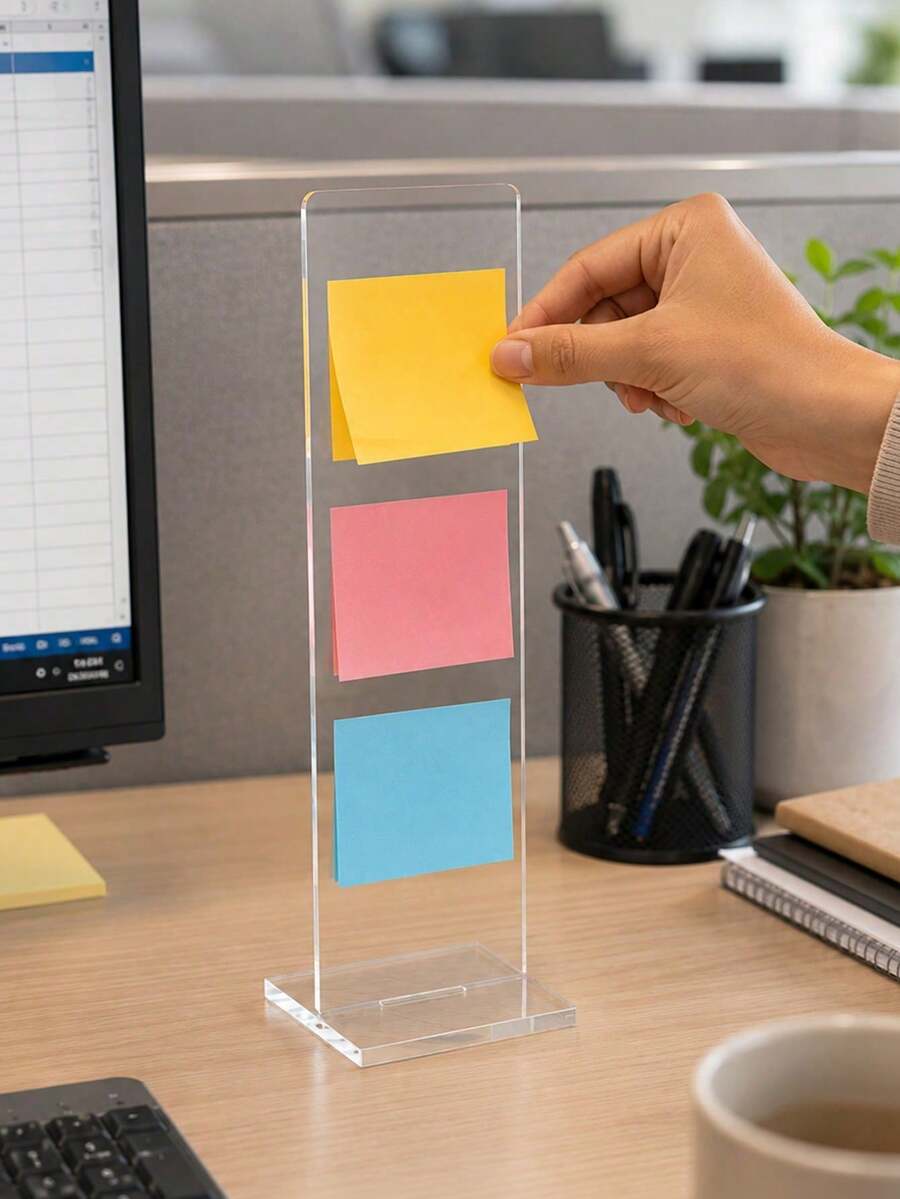 1pc Detachable Transparent Acrylic Memo Board Stand, Minimalist Vertical Desktop Message Display Rack, Sturdy Base Sticky Note & To-Do List Organizer, Suitable For Office, Home, Study, Back To School Decor - Multicolor - View 1