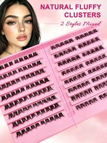 160pcs 2 Styles Mixed Fluffy Cluster False Eyelashes, 8-13mm Mixed Length Segmented Pointed Single Cluster Lashes, Cat Eye Eyelash Extensions - Black - View 8