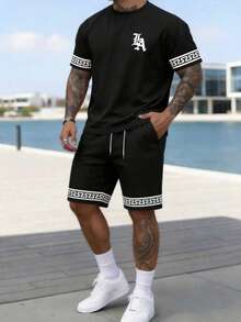 Men's Summer Thin Minimalist Fashion Outdoor Commute Running Shorts Set Casual Sports T-Shirt Set Black - Black - View 2
