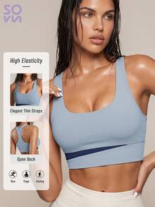 Soyun New Colorblock Tank Top Bra, Removable Padding, H-Back, Suitable For Daily Casual, Outdoor Activities, Fitness And Yoga Sports Summer - Blue - View 9