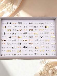 9/18 Pasang/Set Anting-Anting Unisex 3-in-1 Motif Bunga Kupu-kupu Hati Berlian Imitasi, Hadiah Kencan Romantis, Aksesoris Perhiasan untuk Pemakaian Sehari-hari, Gaya Acak - Anting tiga-dalam-satu dari baja tahan karat - View 6