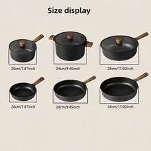 A Set Of High-Quality Black Non Stick Cookware, Including Non Stick Pans, Frying Pans, Soup Pots, And Flat Bottomed Pans, Suitable For Induction Cookers, Compatible With All Stoves, And A Multifunctional Pot For Deep Frying, Boiling, And Stir Frying - View 5