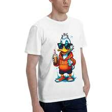 Men'S Casual Duck Graphic T-Shirt| White, Crew Neck, Short Sleeve, Lightweight Fabric With Cool Drinking Design, Perfect For Parties And Outings, - 白色 - 查看 5
