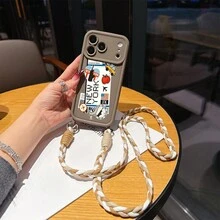Set 2 Buah Baru: Casing Ponsel Anti Jatuh Bambu Cokelat Berkualitas Tinggi dengan Motif Tiket Maskapai New York Minimalis + Tali Panjang Kepang Buatan Tangan, Pelindung Sederhana Tahan Guncangan Tahan Lama Perlindungan Penuh untuk Seri 7-17 Pro Max - Coklat - View 3