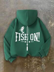 Outdoor Fishing Tween Boy Sweatshirt, Fish On Bass Rod Front & Back Print Soft Warm Fall Winter School Top - Green - View 3