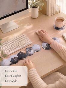 3 PCS Computer Mouse Pads For Desk With Coaster Set, Non-Slip Keyboard Wrist Rest And Mouse Pad Set, Ergonomic Design - View 2
