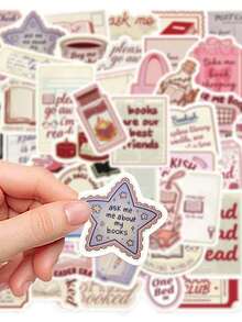 50PCS,Bookish Mobile Phone Stickers,PVC Material,Creative And Aesthetic Design Sticker,Suitable For Mobile Phone Cases, Tablets, Laptops, Suitcases, Cars, Notebooks, Helmet, Guitar, Skateboard, Storage Box, Handwritten Diaries, - Bookish Series - View 10