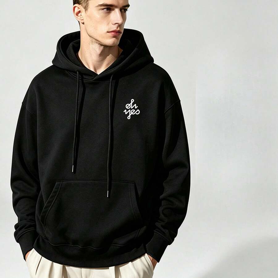 Fashion Brand LOGO Printed Unisex Hooded Sweatshirt With Kangaroo Pocket Design, Versatile And Comfortable Long-Sleeve Jacket - 黑色 - 查看 1