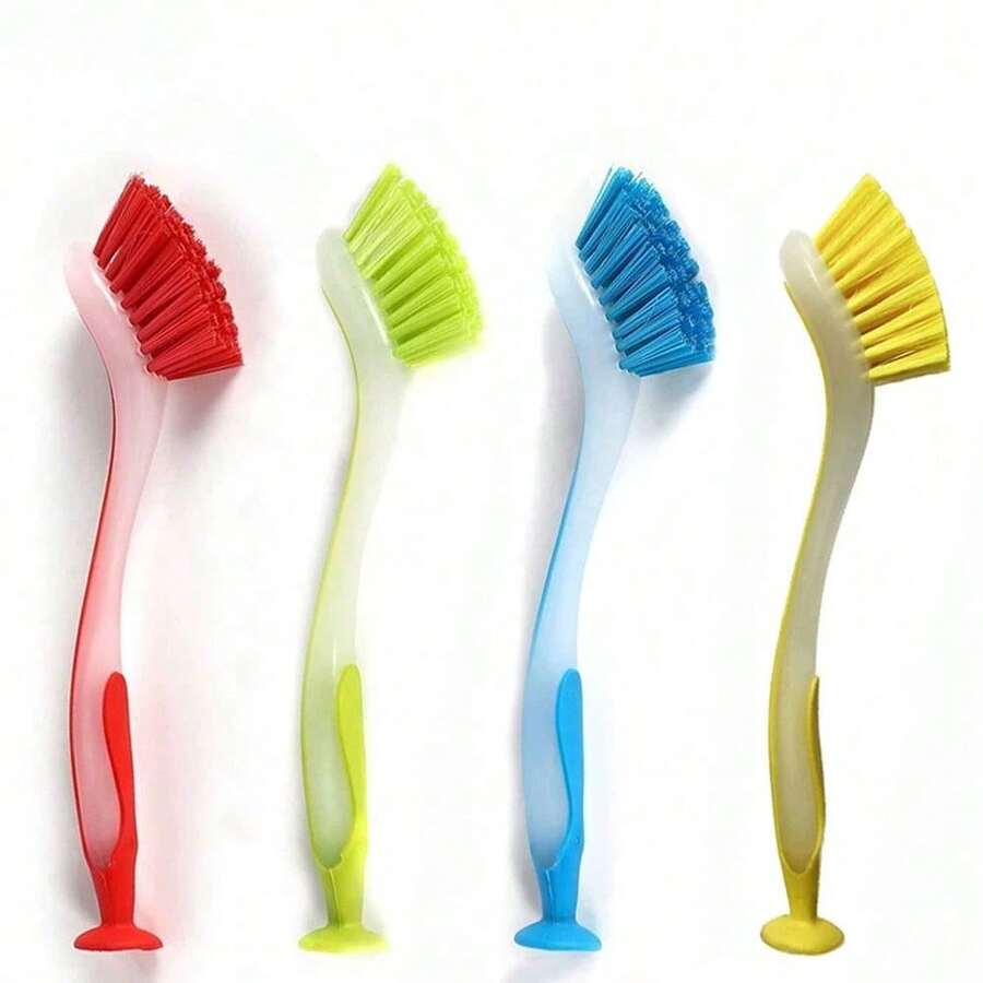 3Pcs/1pc Suction Cup Dish Brush Set, Soft Bristle Long Handle Cleaning Brush, Kitchen Sink Scrubber For Bowls, Pots, Pans, Stoves And Bathroom Cleaning - Multiple Styles - View 1