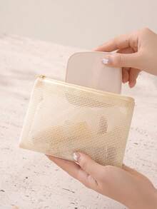 1/3pcs Large Capacity Macaron Color Mesh Makeup Bag, Fresh Style, Premium Quality, Beige Multifunctional Mesh Storage Bag; Portable Zipper Pouch/Travel Toiletry Bag, Suitable For Home Or Office, Also An Excellent Gift For Friends; Bohemian Style, Can Also Be Used As Swimming Beach Bag - Beige - View 10