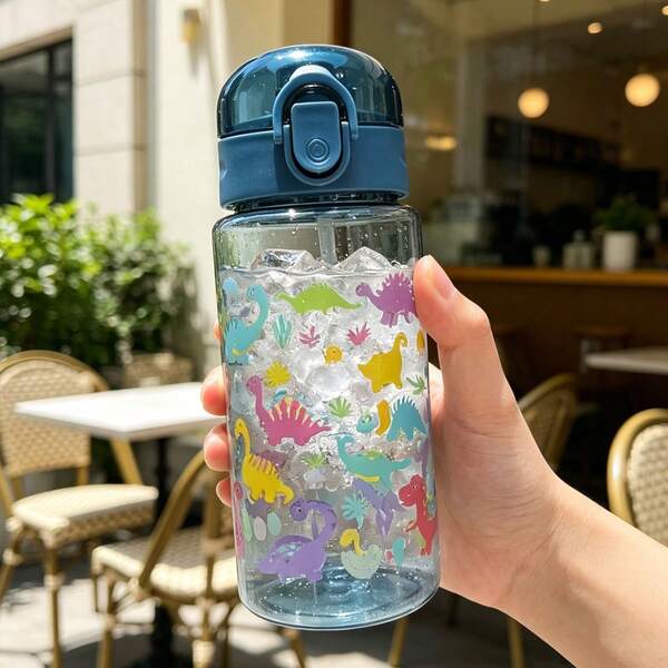 1 pieza Botella de agua para niños de verano con impresión UV de 500ml, taza de agua con diseño de dibujos animados lindo, a prueba de caídas con correa de transporte, botella de agua deportiva portátil a prueba de fugas de gran capacidad para niños de jardín de infancia
