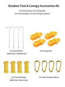 8PCS. 16PCS Windproof Outdoor Tent And Awning Accessory Set | Complete Heavy-Duty Camping Waterproof Tarp Fixing Set, Includes Ground Stakes, Wind Ropes, Tarp Clips And D-Rings - Multicolor - View 17