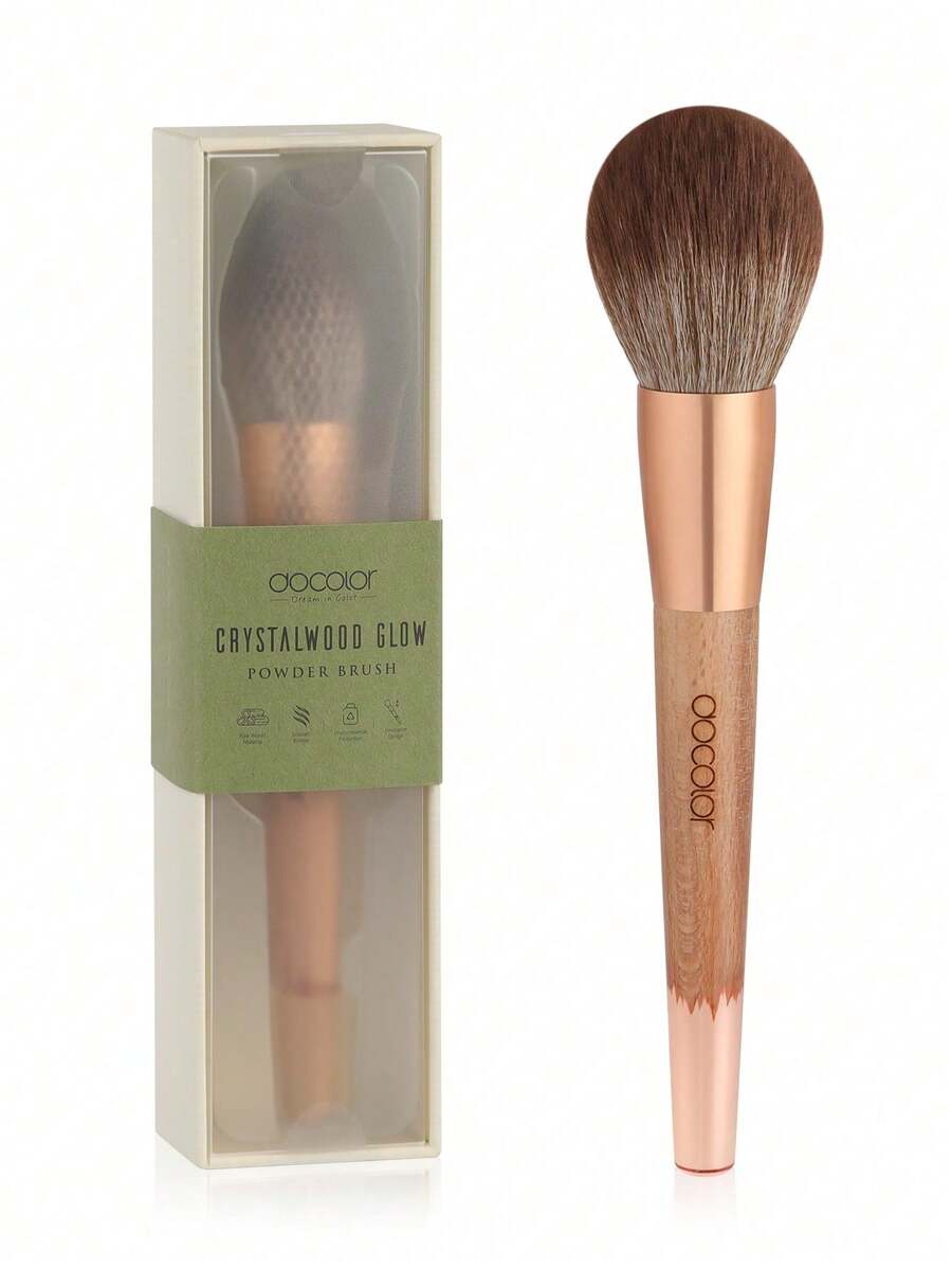 docolor 1PC Travel Portable Face Powder Brush – Fiber Bristles, Aluminum Ferrule, Wood/Rubber Handle, Transparent Casing, Great Gift For Home & On-The-Go - Maple - View 1