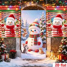 3 Pcs Cute Snowman Cute Pet Christmas Door Decoration Set, Big Snowman, Accompanied By Small Grey Cat, Orange Cat And Little Rabbit, Christmas Tree, Gift Box; Suitable For Christmas Party Decorations, Etc. - A - View 4
