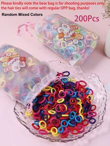 200pcs Girls Dopamine Color Elastic Hair Ties, Cute Colorful Soft Ponytail Hair Bands, Daily Use Hair Accessories - Multicolor - View 6
