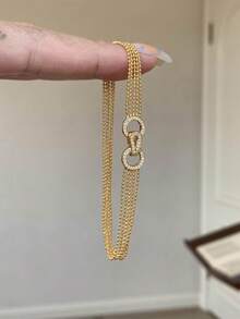 Ring Buckle Bead Sequence | Vintage Triple Interlocking Horseshoe Bracelet With Full Rhinestones, Luxurious Exquisite High-End Elegant Hand Jewelry For Women - Three-ring Horseshoe Bracelet - View 1