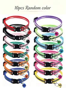 10pcs Random Reflective Detachable Cat Collar With Bell, Suitable For Small Cats And Dogs - Multicolor - View 14