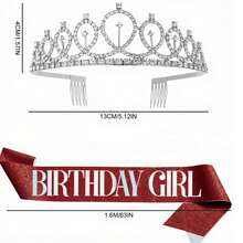 Rhinestone Birthday Party Set, Crown, Birthday Queen Sash, Women's Happy Birthday Hair Accessories, Ball Gift, Decoration, School Essential - Multicolor - View 2