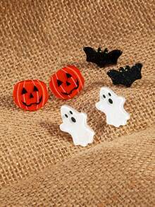 1 Set Halloween Ins Fun Soft Cute Cartoon Casual Creative Ghost Pumpkin Bat Earrings - Multicolor - View 2