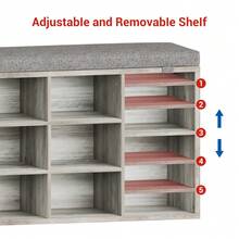 Techigher Shoe Storage Bench With Cushion, Shoe Rack Organiser, Hallway Storage Bench With Padded Seat & Adjustable Shelves, Compact Shoe Cabinet For Entryway, Bedroom, Living Room - Grey 104*30.5*53 - View 6