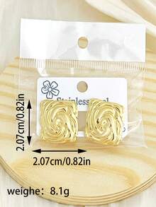 1 Pair Women's Twisted Square Gold Stud Earrings, Low-Allergy Stainless Steel Textured Swirl Earrings Fashion Jewelry Gift, Halloween - Multiple Styles - View 8