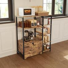 Techigher Kitchen Bakers Rack With Storage Cabinet, 5-Tier Coffee Bar Station, Microwave Stand Utility Storage Shelves, Free Standing Farmhouse Larder Unit For Kitchen, Living Room, 80x35x97cm - Brown - View 10