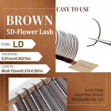 FOXYMEI 12 Rows Brown 5D Eyelashes C/D/LC/LD/LU(M) Curl, Lightweight & Soft, 8-15mm, Fine Tapered Flower Lash Extensions, 0.07mm, Pre-Made Voluminous Lashes, Mixed Style For Full Effect, Lash Technician Supplies - View 25