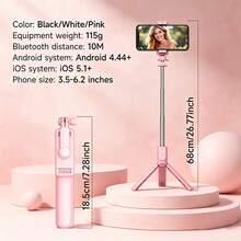 AXNEN Portable Selfie Stick Tripod With Wireless Remote Control Phone Holder, Compatible With IOS And Android Smartphones For Photography And Videography - Multicolor - View 10
