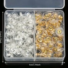 Boxed Bullet Earring Backs, Gold And Silver Mixed Color Transparent Silicone Ear Plugs, Anti-Slip Earring Back Replacements, DIY Jewelry Making Accessories, Suitable For Earrings - A - View 4